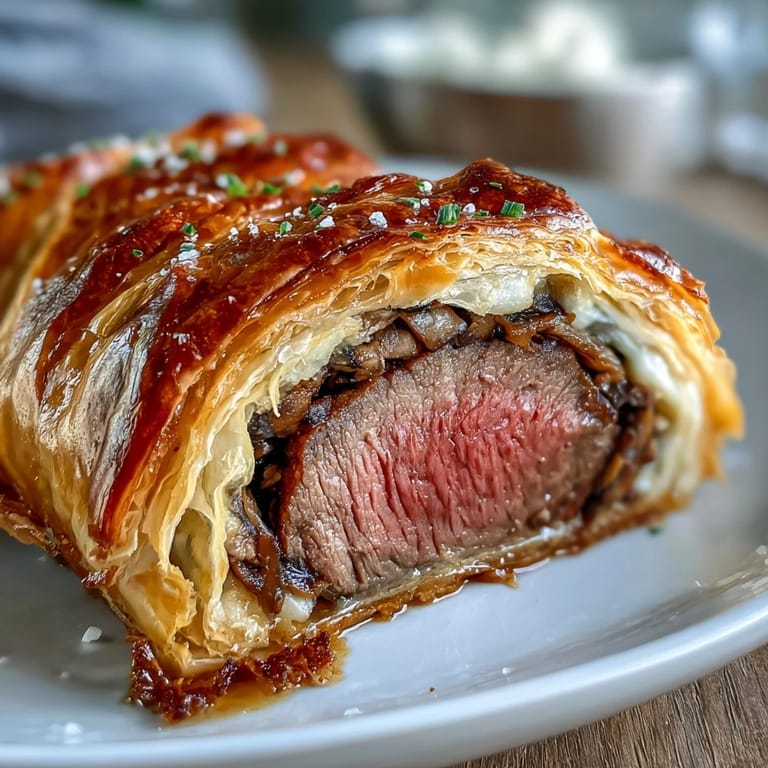 Elegant individual beef wellington skewers, ready to impress with rich, delicious flavor.