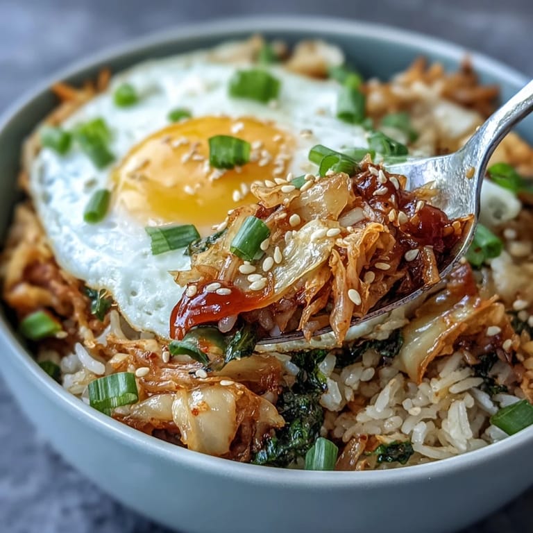 Spicy Kimchi Cabbage Fried Rice, a quick weeknight meal with colorful veggies.