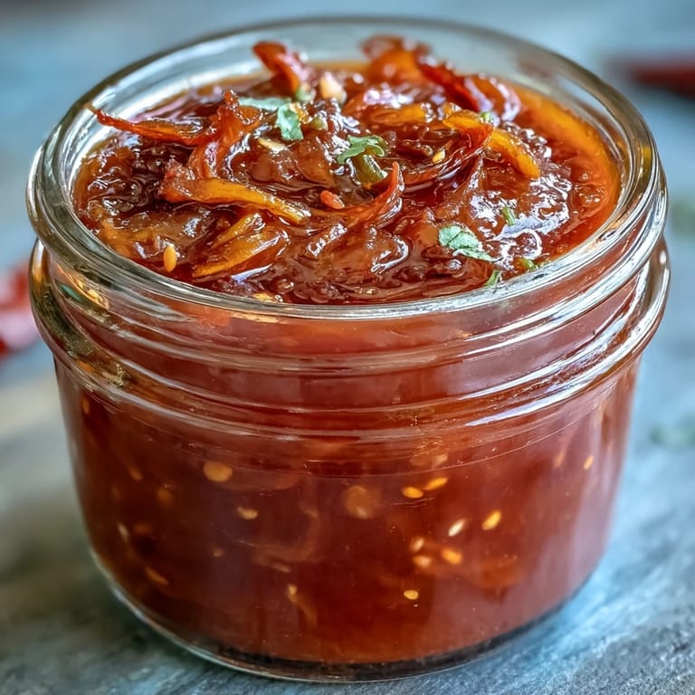 Rich, homemade fermented hot sauce, blended smooth and vibrant for drizzling.