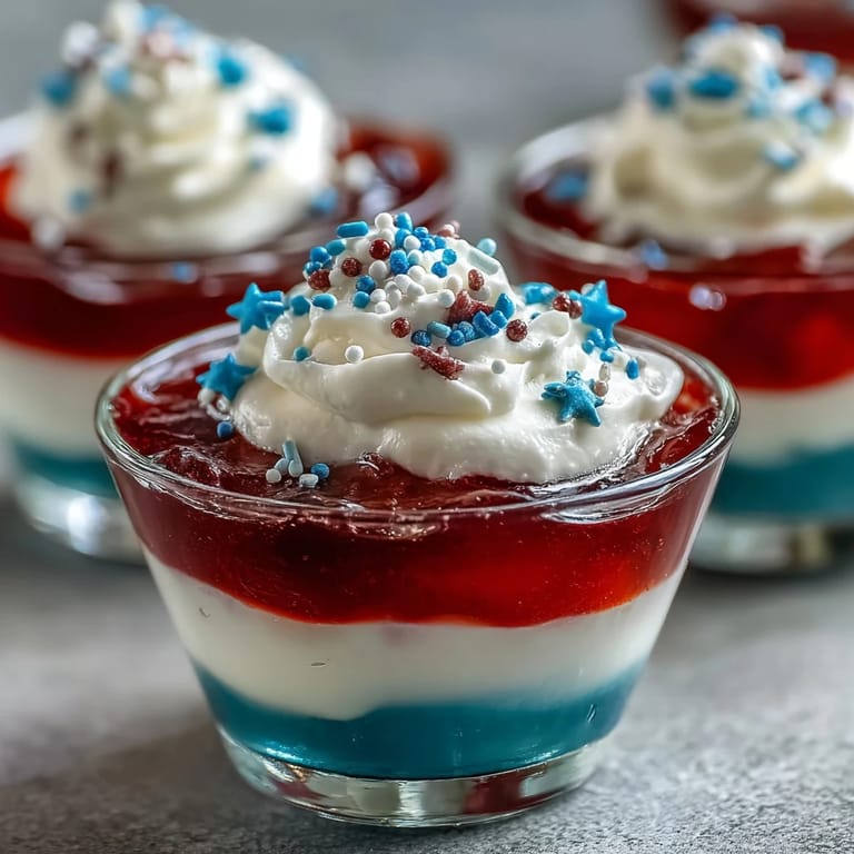 These festive 4th of July Firecracker Jello Shots are topped with sprinkles.