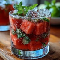 Refreshing watermelon mint vodka spritz mocktail with vibrant mint and citrus, served over ice in tall glasses.