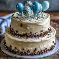 Simple Graduation Cake: Two-Tier with Balloon Toppers, featuring soft vanilla sponge and creamy buttercream, topped with colorful balloon decorations for festive celebrations.