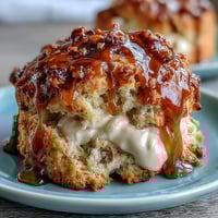 Dandelion honey scones with clotted cream, warm and golden, perfect for a spring brunch spread.  