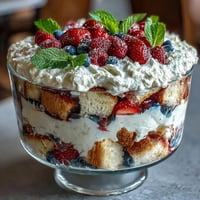 Red White Blue Berry Trifle, a stunning layered patriotic dessert with fresh berries.
